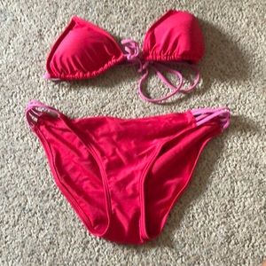 aerie pink and red string bikini